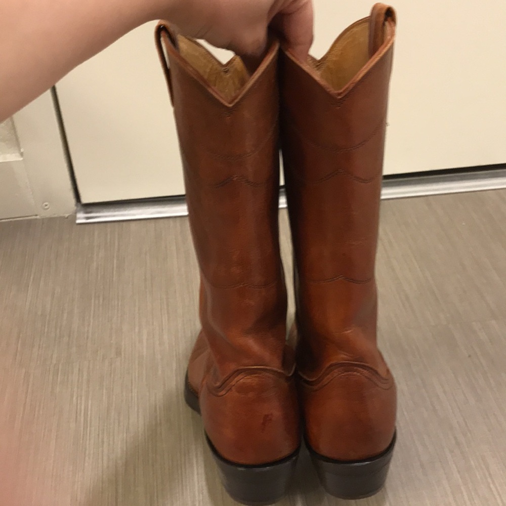 Nocona Brown Leather Cowboy Boots with Pull Tabs - Picture 4 of 12